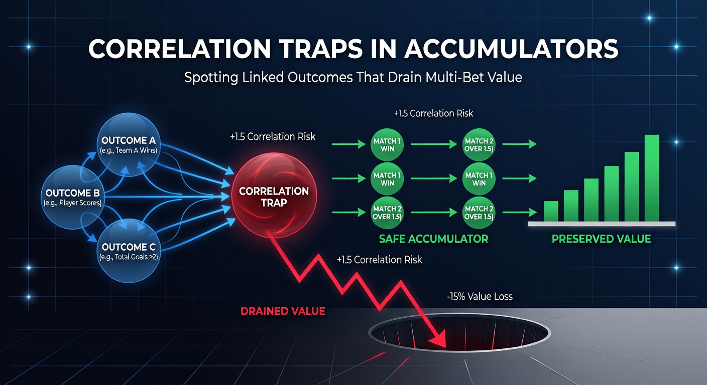 Visual diagram illustrating interconnected betting outcomes in an accumulator slip, highlighting linked events with red arrows