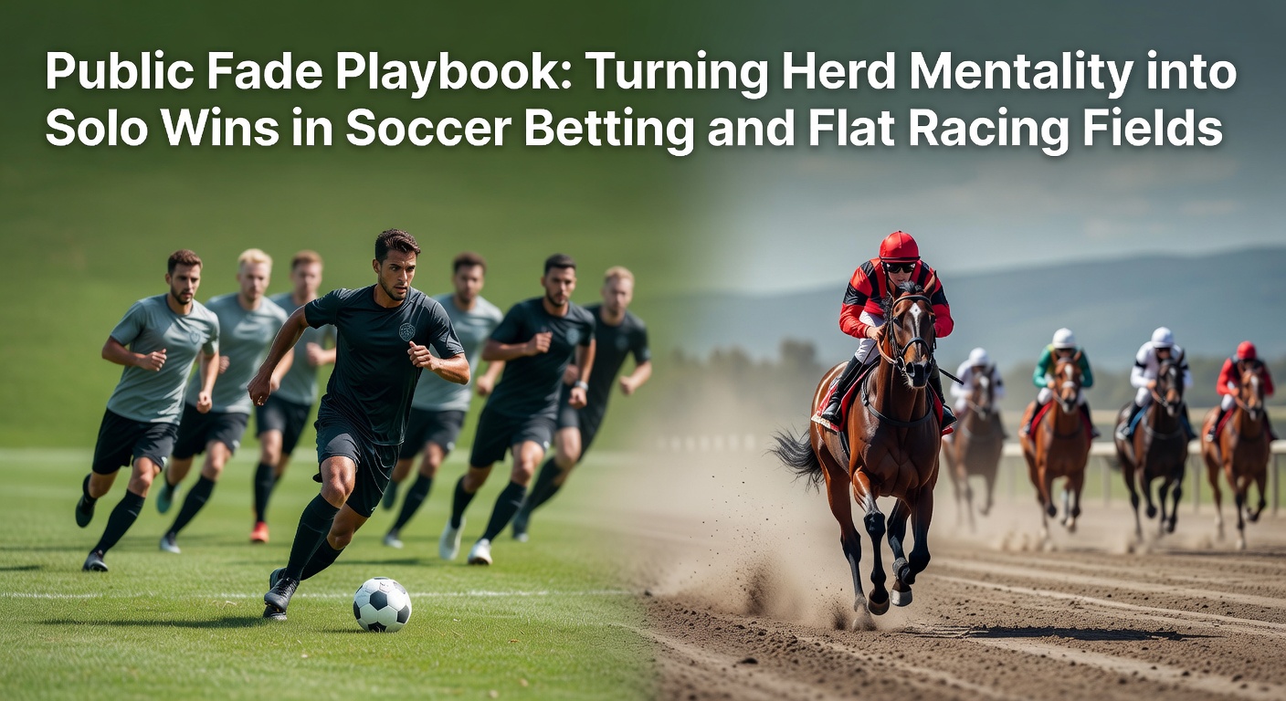 Crowd of bettors leaning heavily toward favorites in a soccer stadium and racetrack scene, highlighting herd mentality in betting markets
