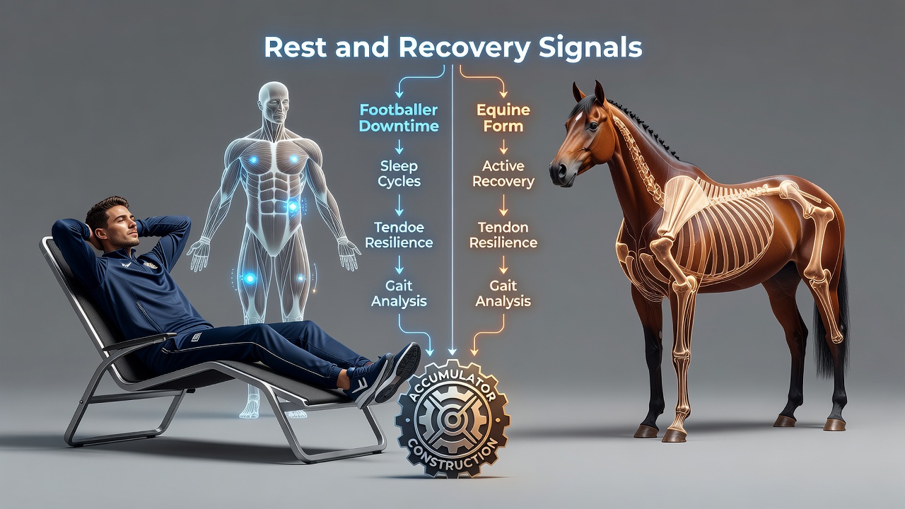 Diagram showing footballer rest periods alongside performance tracking tools used in accumulator analysis
