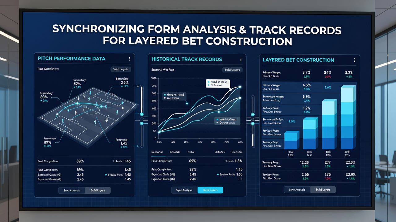 Analyst reviewing overlaid charts of football player workloads and equine sectional times on dual monitors