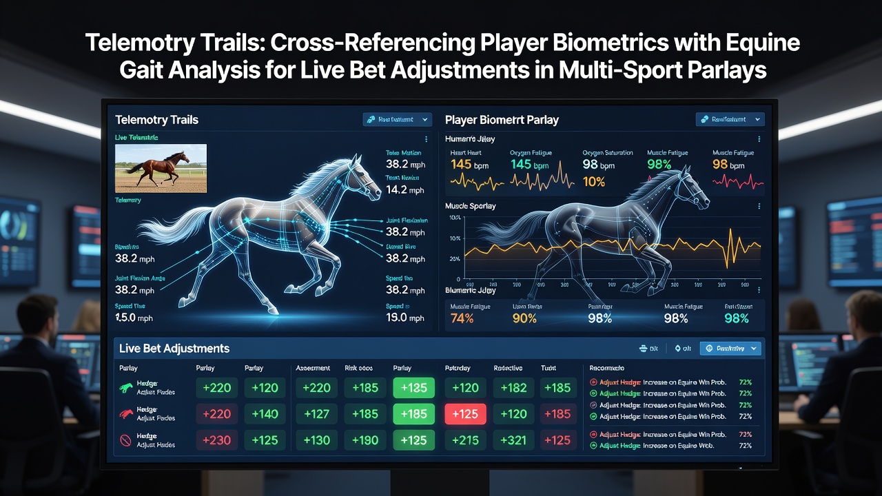 Illustration of biometric sensors on athletes and horses used in telemetry analysis for betting adjustments